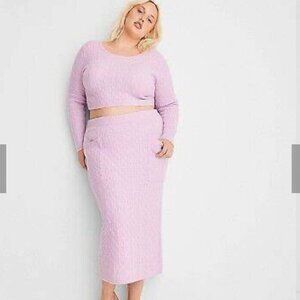 NWT Future Collective 2pc.1X Lavender Top & Skirt Set Cable Knit Modern Pastel